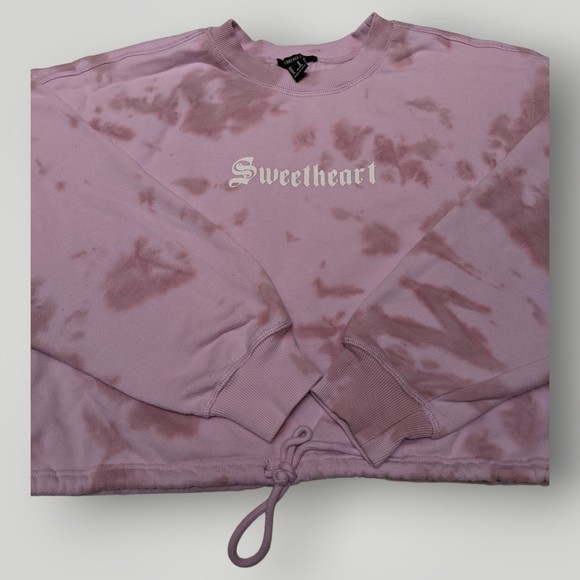 Forever 21 Sweatshirt Women's M Tie Dye Pink Cropped SWEETHEART Activewear - Picture 2 of 11